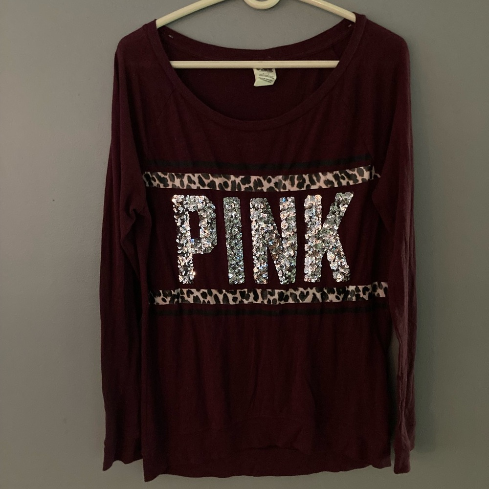 Like New! PINK Long Sleeve with Sequins and Leopard
